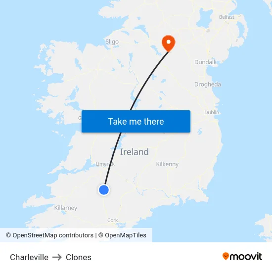 Charleville to Clones map