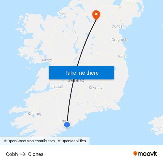 Cobh to Clones map