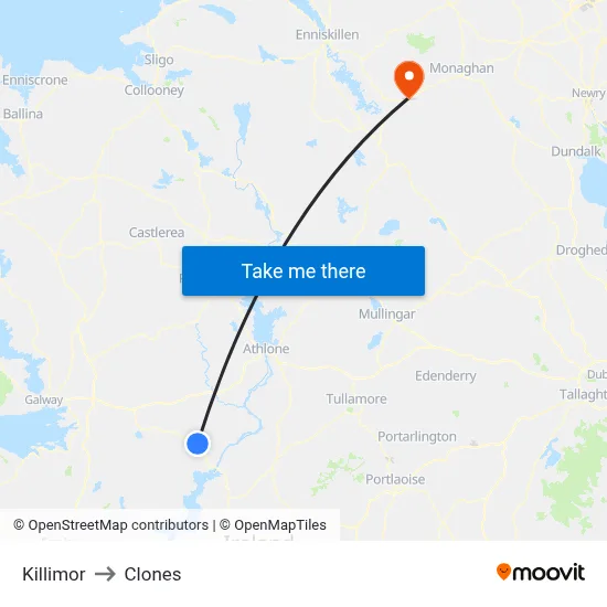 Killimor to Clones map