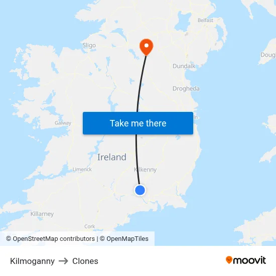 Kilmoganny to Clones map