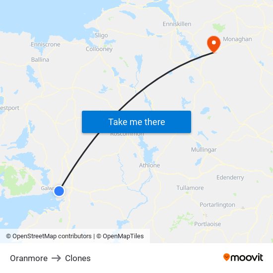 Oranmore to Clones map