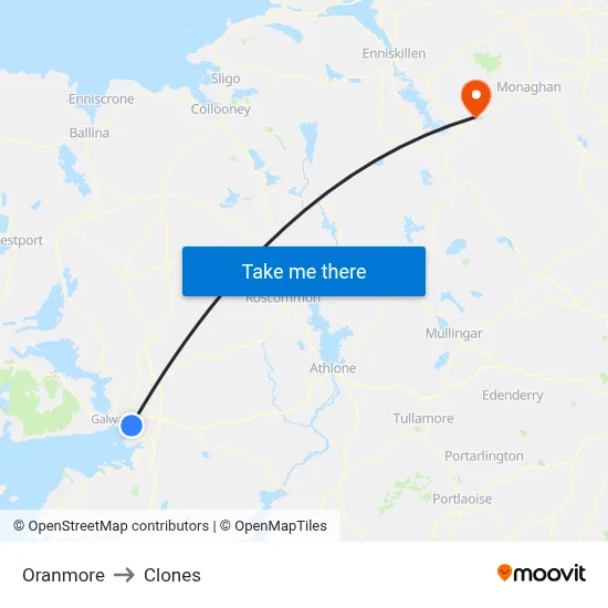 Oranmore to Clones map