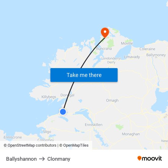 Ballyshannon to Clonmany map