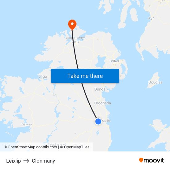 Leixlip to Clonmany map