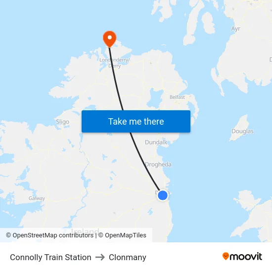 Connolly Train Station to Clonmany map
