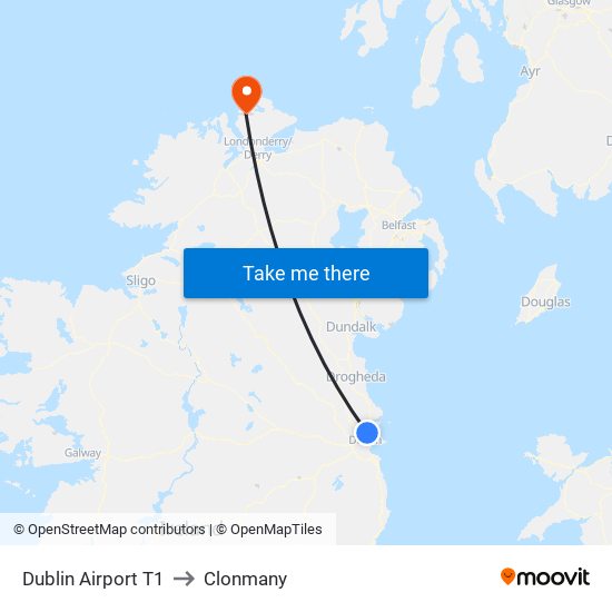 Dublin Airport T1 to Clonmany map