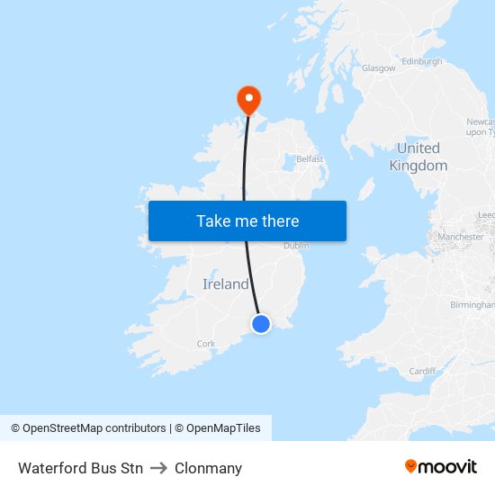 Waterford Bus Stn to Clonmany map