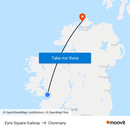 Eyre Square Galway to Clonmany map