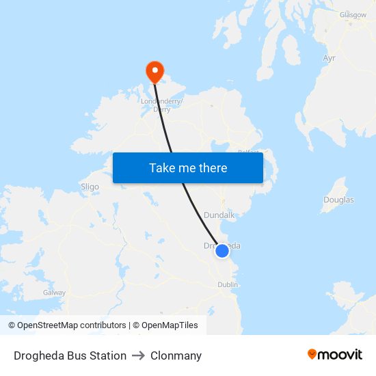 Drogheda Bus Station to Clonmany map