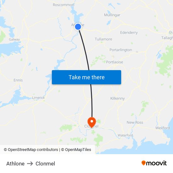 Athlone to Clonmel map