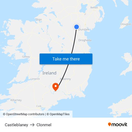 Castleblaney to Clonmel map