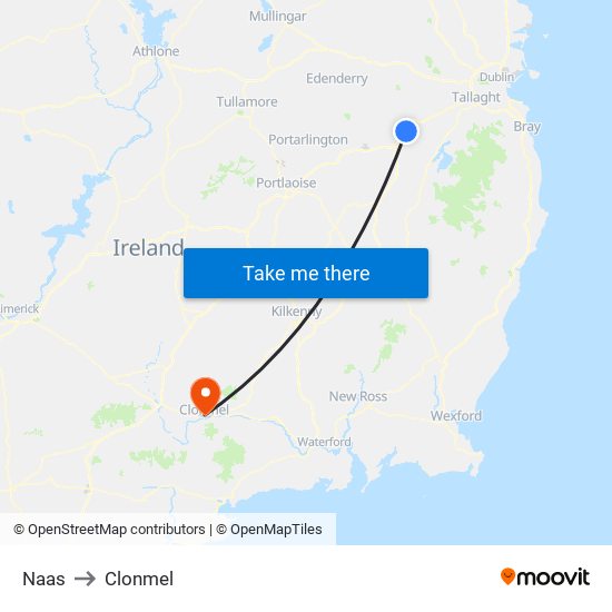 Naas to Clonmel map