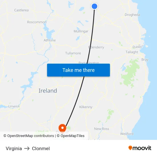 Virginia to Clonmel map