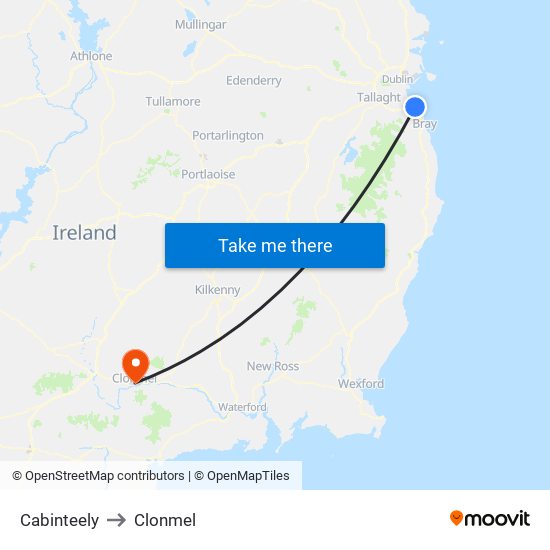 Cabinteely to Clonmel map