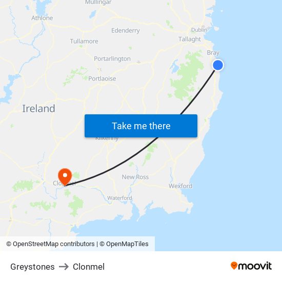 Greystones to Clonmel map