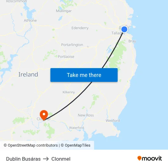 Dublin Busáras to Clonmel map