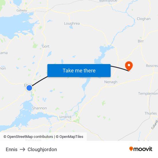 Ennis to Cloughjordon map