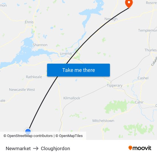 Newmarket to Cloughjordon map