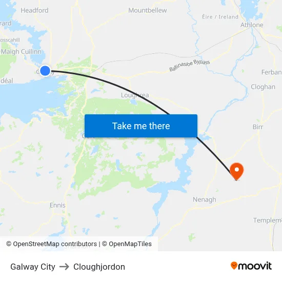 Galway City to Cloughjordon map