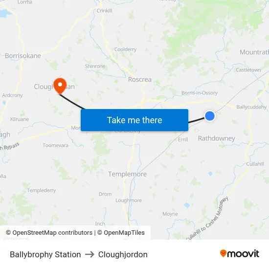 Ballybrophy Station to Cloughjordon map
