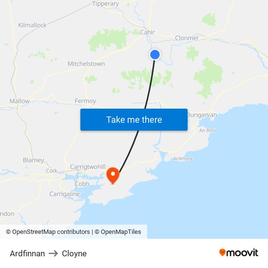 Ardfinnan to Cloyne map