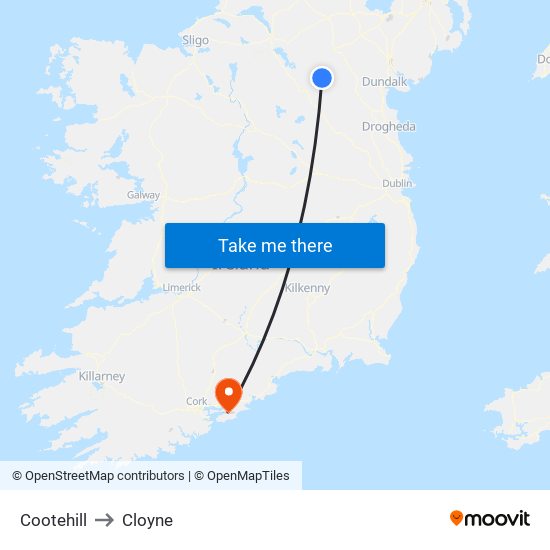 Cootehill to Cloyne map