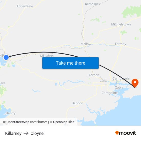 Killarney to Cloyne map