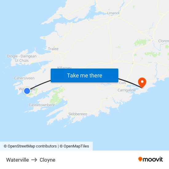 Waterville to Cloyne map