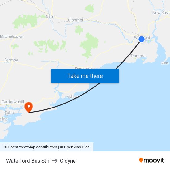 Waterford Bus Stn to Cloyne map