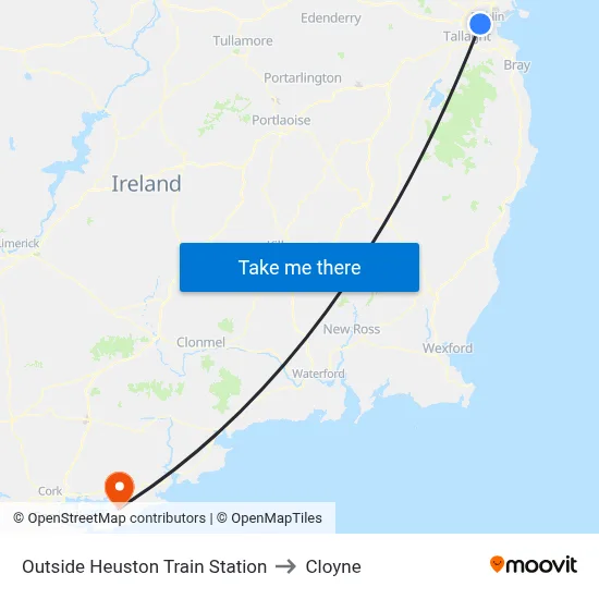 Outside Heuston Train Station to Cloyne map