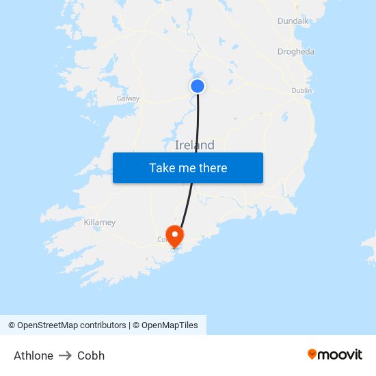 Athlone to Cobh map