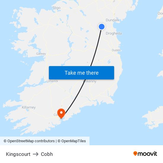 Kingscourt to Cobh map