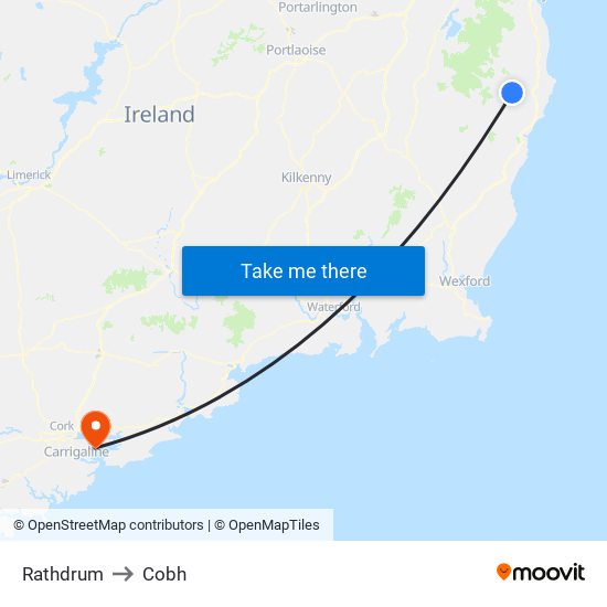 Rathdrum to Cobh map