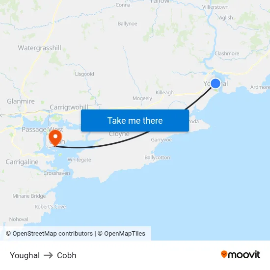 Youghal to Cobh map