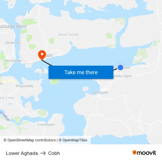 Lower Aghada to Cobh map