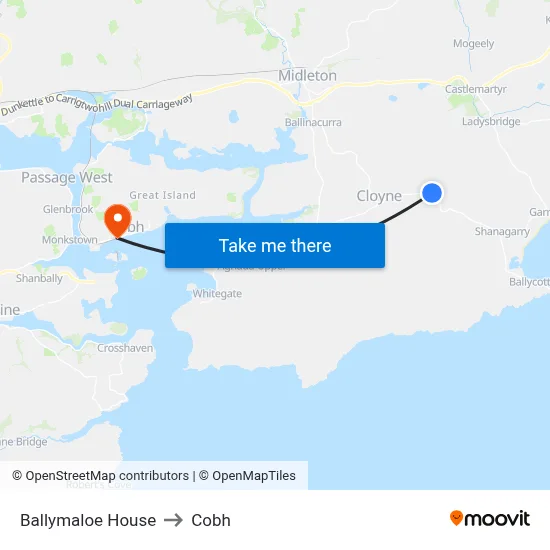 Ballymaloe House to Cobh map