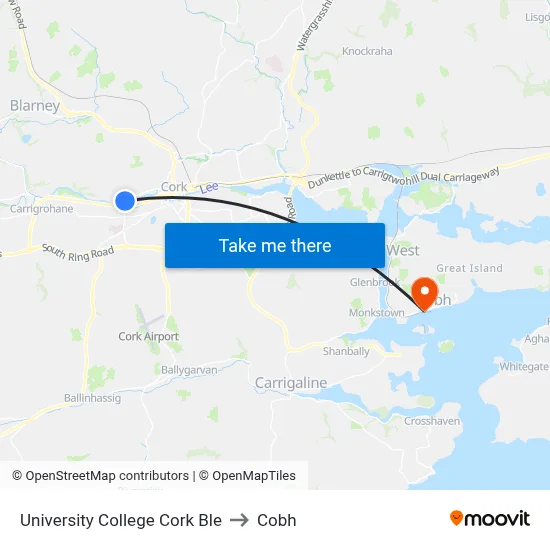 University College Cork Ble to Cobh map