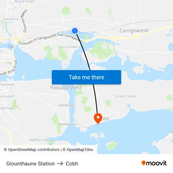 Glounthaune Station to Cobh map