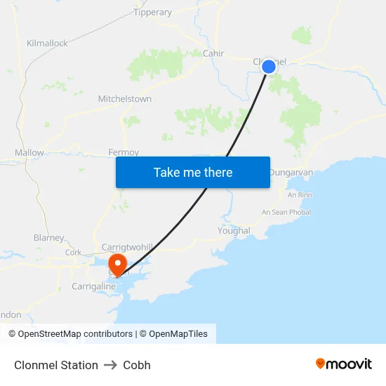 Clonmel Station to Cobh map