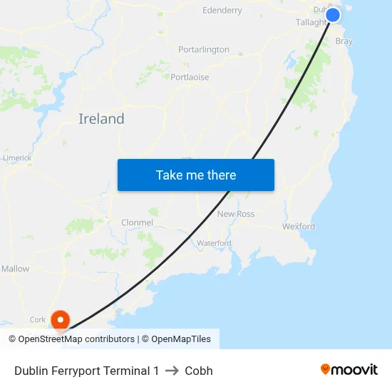 Dublin Ferryport Terminal 1 to Cobh map