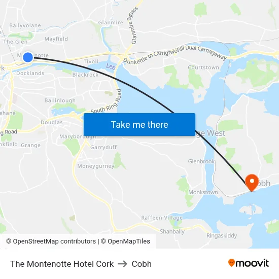 The Montenotte Hotel Cork to Cobh map