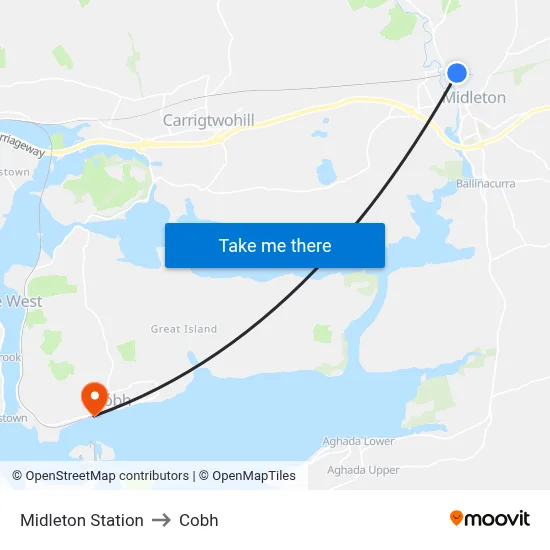 Midleton Station to Cobh map