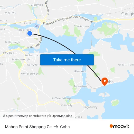 Mahon Point Shoppng Ce to Cobh map