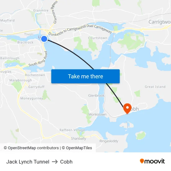 Jack Lynch Tunnel to Cobh map