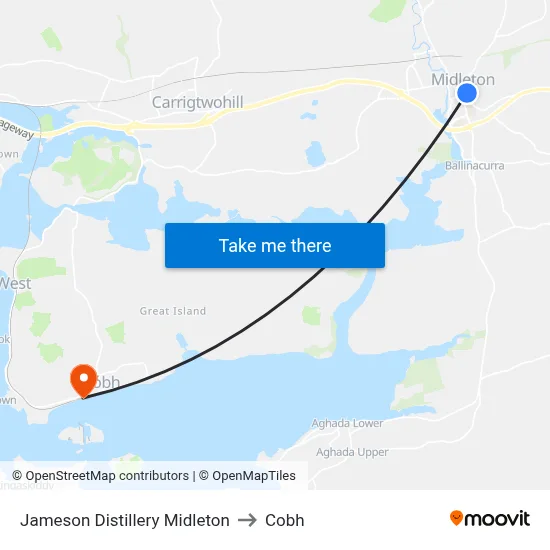 Jameson Distillery Midleton to Cobh map