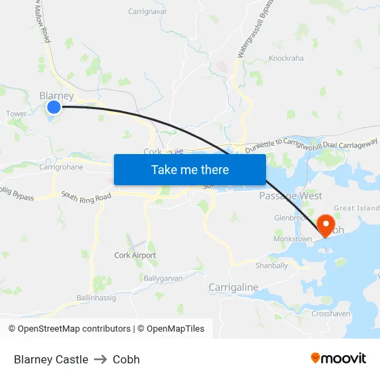 Blarney Castle to Cobh map