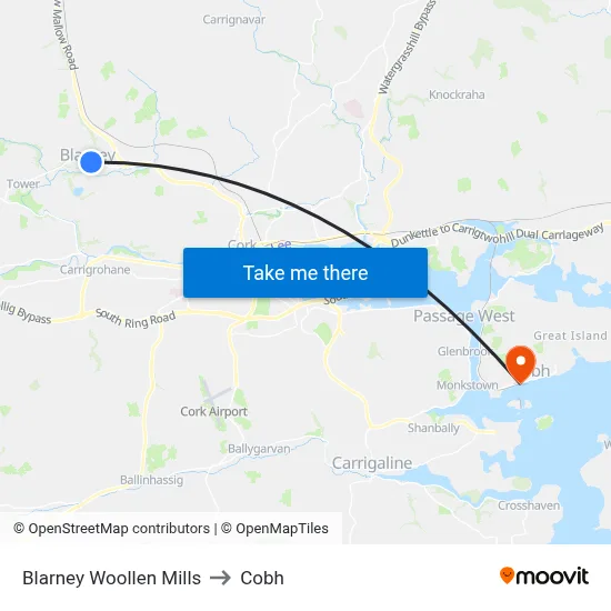 Blarney Woollen Mills to Cobh map