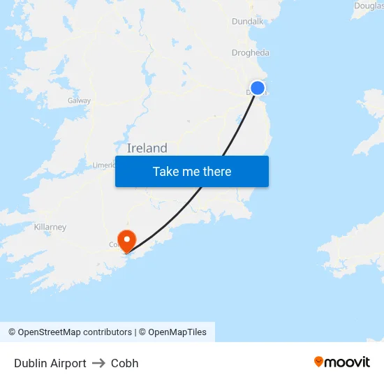 Dublin Airport to Cobh map