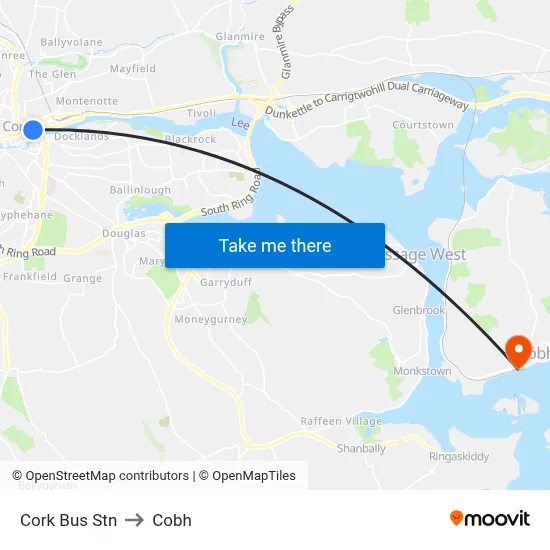 Cork Bus Stn to Cobh map