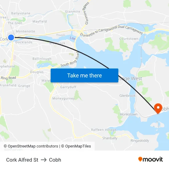 Cork Alfred St to Cobh map